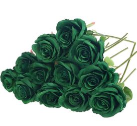 Felice Arts 12 Pack Green Artificial Roses Emerald Green Flowers With Stems Silk Roses Fake Flowers Bouquet For St Patricks Day Decoration Wedding Cen