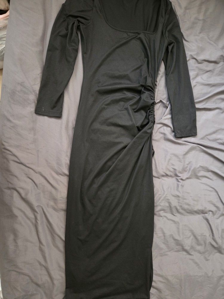 Elegant Black Ruched Slit Dress