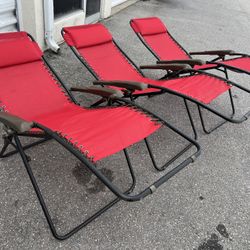 $35 each! 3 Red Zero Gravity Full Recline Chaise Lounge Sun Chair! Excellent condition! Like new! 