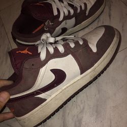 Burgundy And Orange Jordan 1 Low