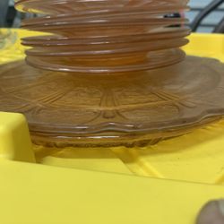 Antique Amber Color Plates Bowl Set