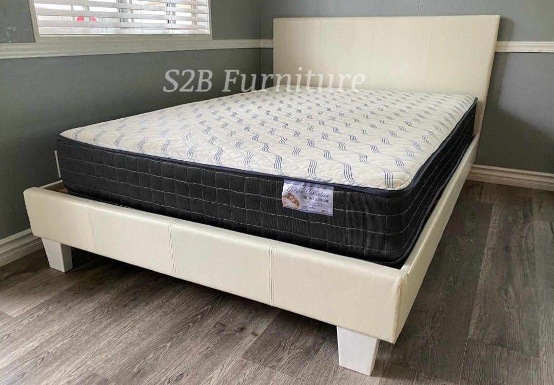 Queen White Platform Bed With Ortho Matres!