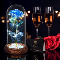 Light Up Rose Butterfly in Glass Dome