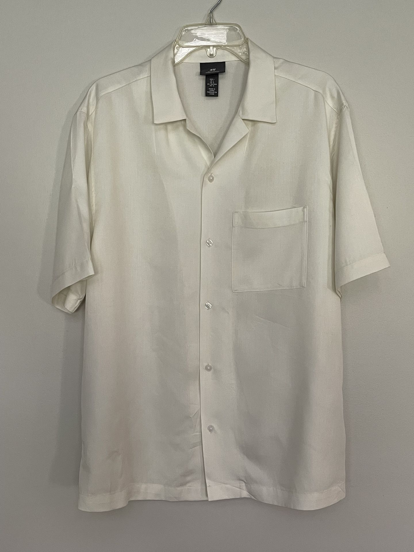 H&M Men's Button Down Shirt Regular Fit, Standard White, Size Large