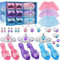Princess Dress Up Toys, Includes Colorful Skirt, Crown, Shoes, Accessories, Suitable for Girls 3-6 Toddler Role Play Gifts Birthday Party Favors