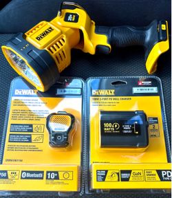 DeWalt 20V LED Spotlight, Bluetooth Speaker & Wall Charger Bundle