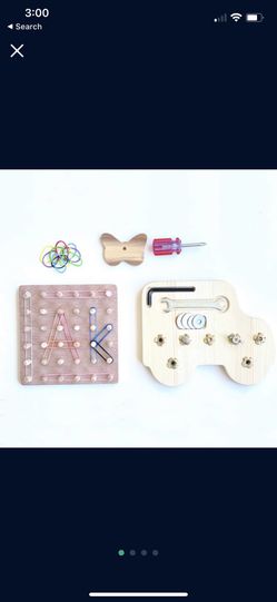 Geoboard & Screw Board Car Bin - Montessori Toys - Wooden Wducational toy for kids - Learning toy - Wooden peg board - Toddlers GIFT SET