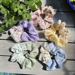 Handmade flowers Silk Hair Tie With Pearls 5 Pieces Set