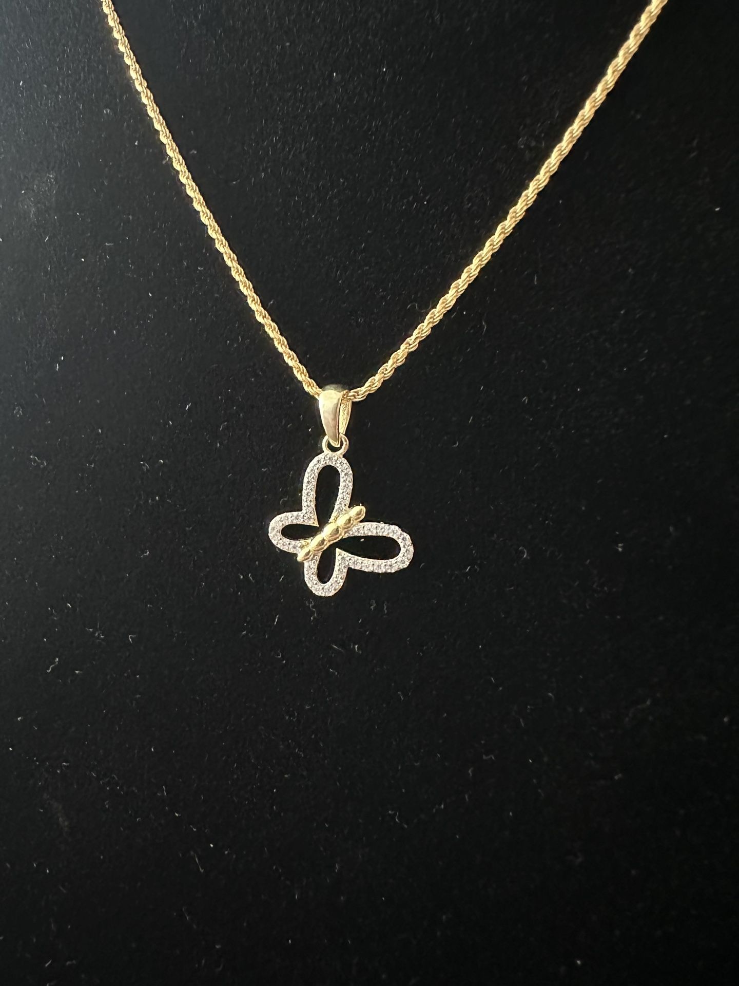 🦋 14K Gold Over 925 Moissanite Butterfly Pendant & Chain