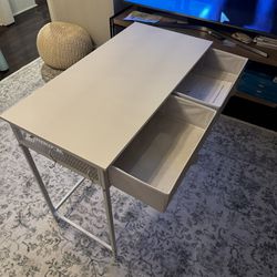Furologee White Small Computer Desk with 2 Fabric Drawers