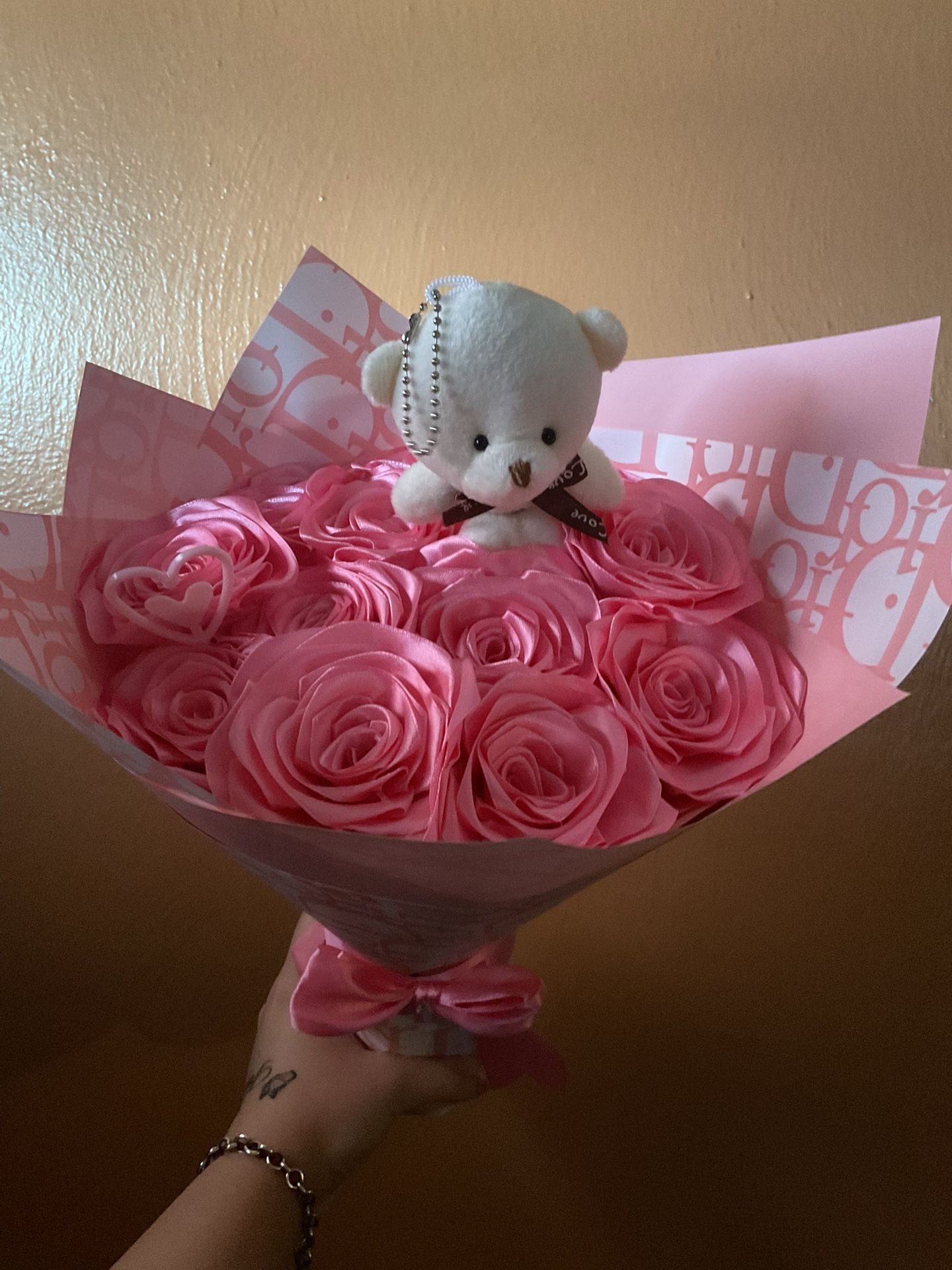Eternal Roses Pink Satin Bouquet