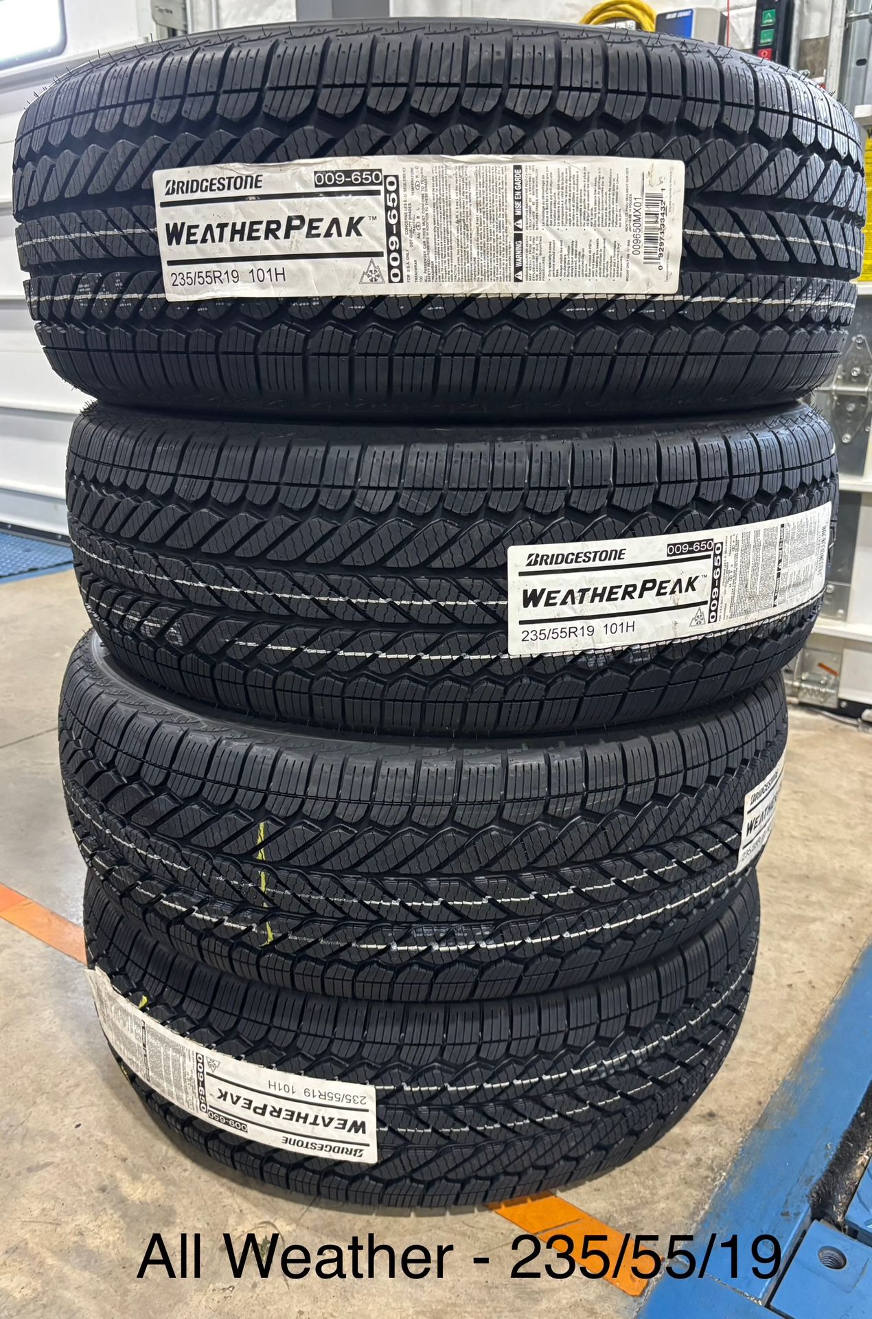 (4) - 235/55/19 Bridgestone WeatherPeak All Weather Tires