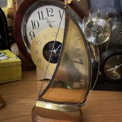 Vtg John DeMott Metal Brass Sailboat Sculpture Wooden Base Decor  9.25"