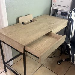 42" Wendral Desk Natural/Black - Acme Furniture: Home Office Workstation with Storage Drawer