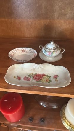 Three Pieces Of Vintage China One Is A Nippon Sher Abel, One Is A Paragon Rose Bouquet Abel And The Other Is A Vintage Rose Elongated Tray