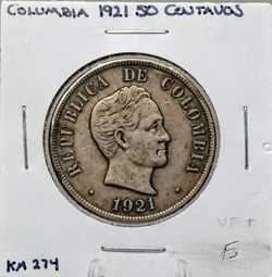 1921 Colombia 50 Centavos - 90% Silver