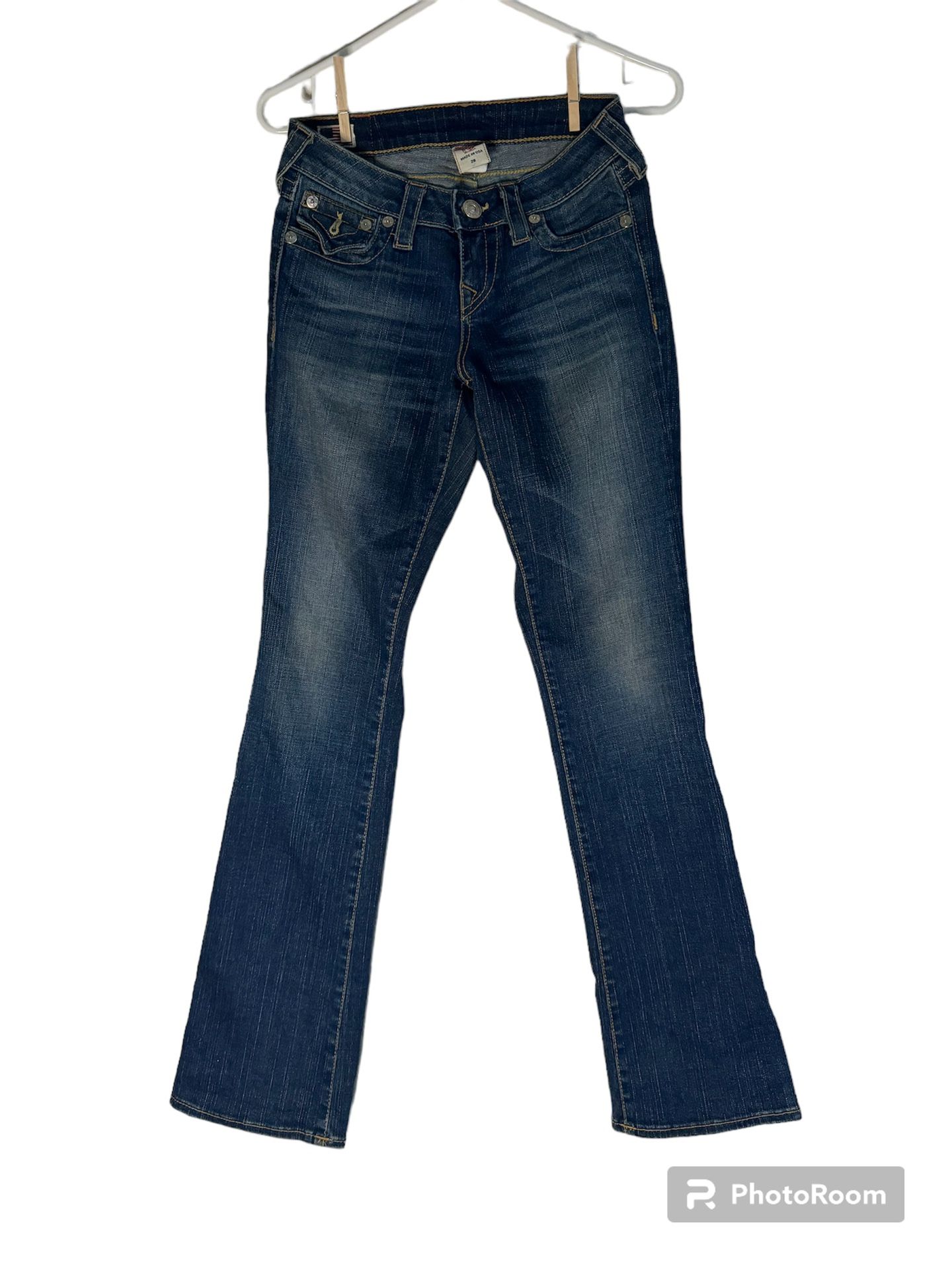 True Religion Womens Low Rise Bootcut Jeans Dark Wash Back Flap Pocket Size 26