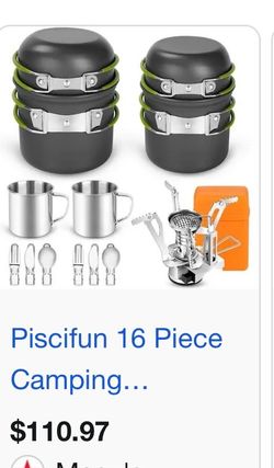 16 Piece Camping Cookware Mess Kit Lightweight Portable Outdoor Hiking Picnic Stove Set