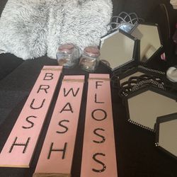 Light Pink Rhinestone Bathroom DIY  & Jars 7 Dimond Mirrors 