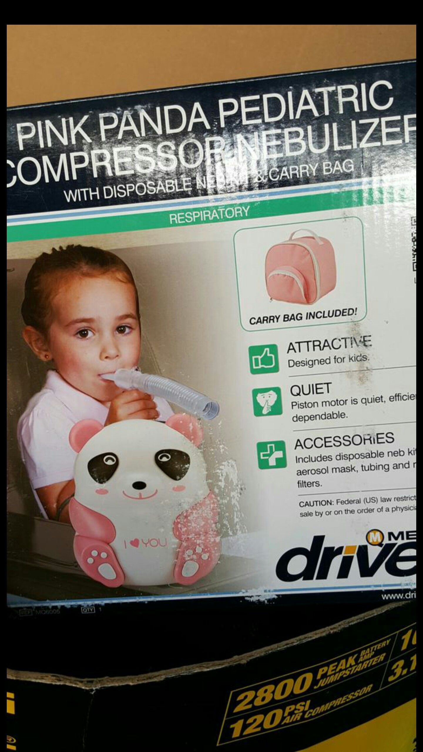 Pink panda pediatric compressor nebulizer with disposable net kit and carry bag new