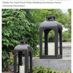 DECORKEY Luxury Lantern Decorative Outdoor & Indoor, Set of 2 (17’’&13’’) Metal Candle Lanterns Decor, Vintage Hanging Candle Holder for Front Porch P