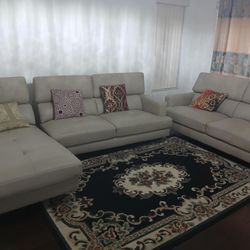 Modern 3-Piece Beige Leather Sofa Set – Excellent Condition /Moving Sell