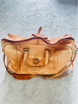Genuine Leather 24" Brown Leather Duffle Bag Carry On Shoulder Strap Soft Case