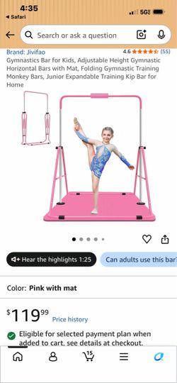 Jivifao Gymnastics Bar for Kids with Mat