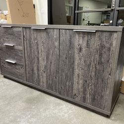 66”W Buffet Table With Three Drawers And Cabinets In Distressed Gray Finish