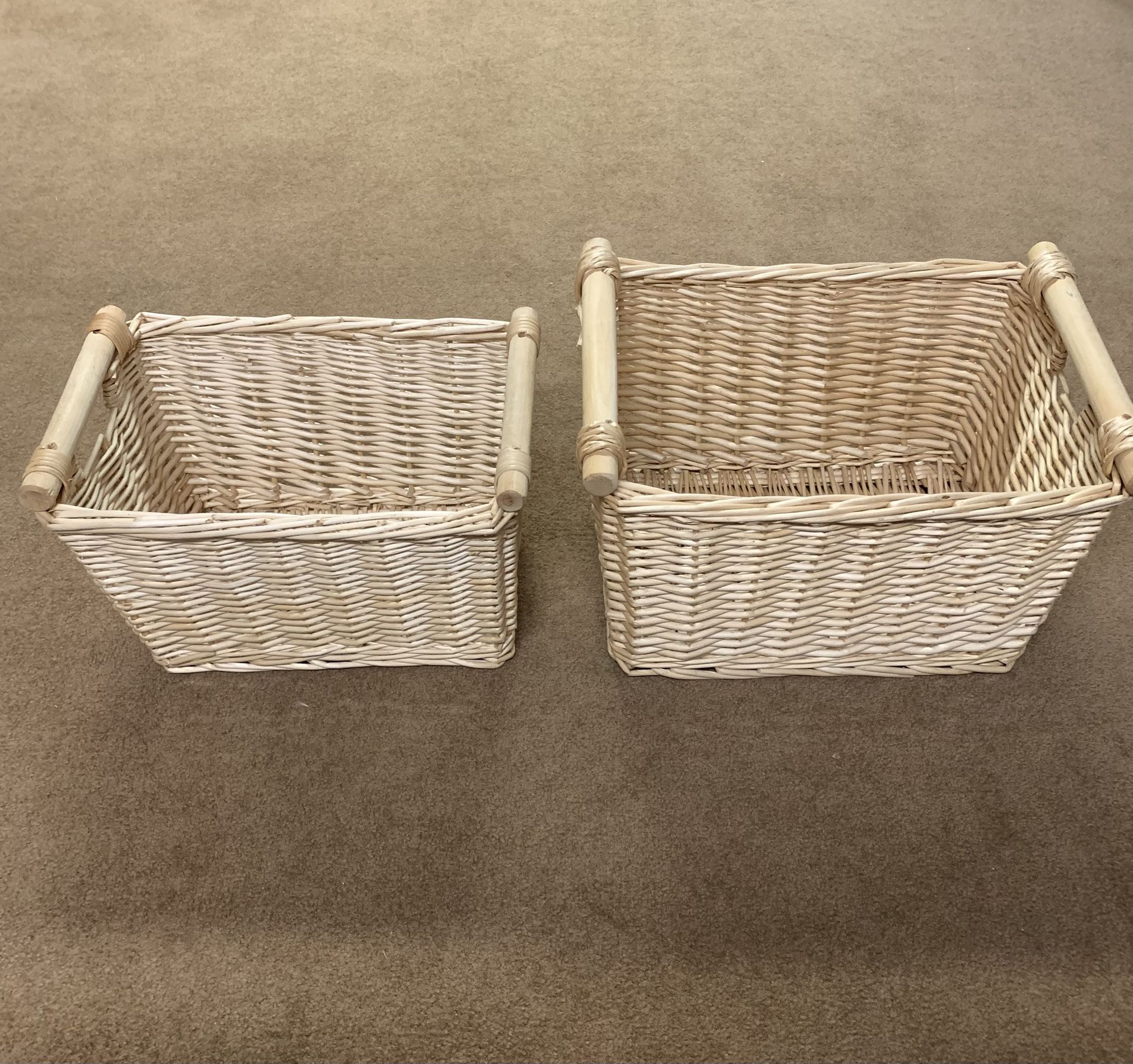 Woven Basket Bin Magazine Rack 12” wide x 16 long  10”wide x 14”long $15 for both or $10 each
