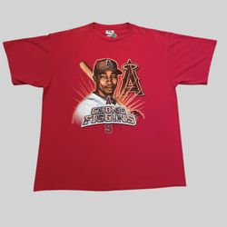 Chone Figgins Anaheim Angels red vintage 2000’s Lee Sport graphic t shirt Size XL