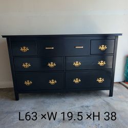 Dresser Tv Media Entryway Table With 6 Drawers Refinished Black And Gold Pulls All Wood 