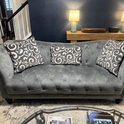 Grey Full-Size Sofa with Pillows