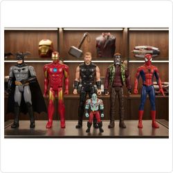 ​Marvel & DC Superhero Action Figure Lot: Batman, Iron Man, Thor, Star-Lord, Spider-Man & Drax