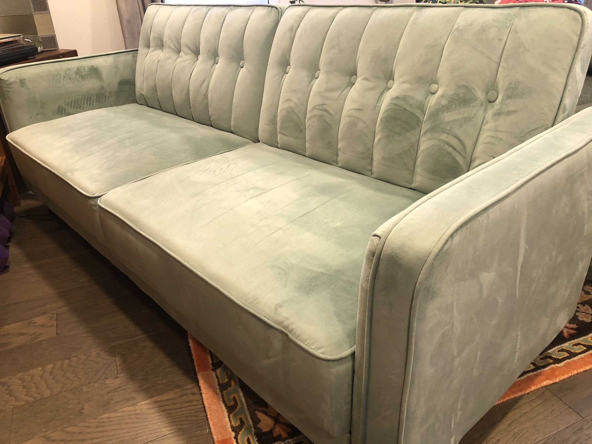Mint Green Futon/Couch & Ottoman