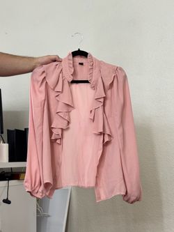 Vintage-Inspired Blush Pink Ruffle Blouse