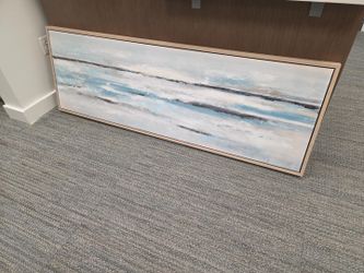 Oversized 6-Foot Framed Abstract Canvas Wall Art – Blue & White