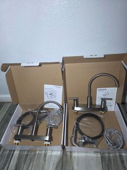 2X Kitchen Faucets, Kitchen Sink Faucet, Brushed Nickel Kitchen Faucet with Sprayer, 3 or 4 Hole RV Faucet for Kitchen Sink, Stainless Steel Touch Kit