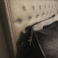 Grey Bedazzled Tufted Queen Bed Frame