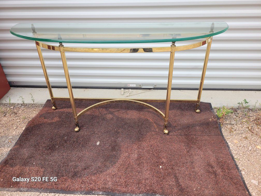 Ethan Allen  Collector's Classics Brass/Glass  Half Round Console Table, 