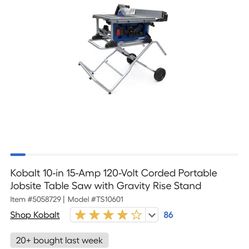 Kobalt  10in Table Saw 15amp 