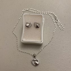 Necklace And Earring Sets. 925 Fine Silver Shape Heart. New