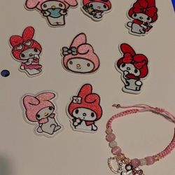 My Melody Iron On Patches And Bracelet Set
