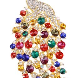 Rhinestone Big Peacock Brooch Pin for Women Fashion Exquisite Exaggerated Colorful Crystal Bird Animal Brooches Lapel Pins Vintage Dress Accessories 