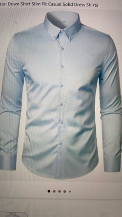 Long Sleeve Crew Neck Slim Fit Button Down Dress Shirt (light Blue) (Medium)