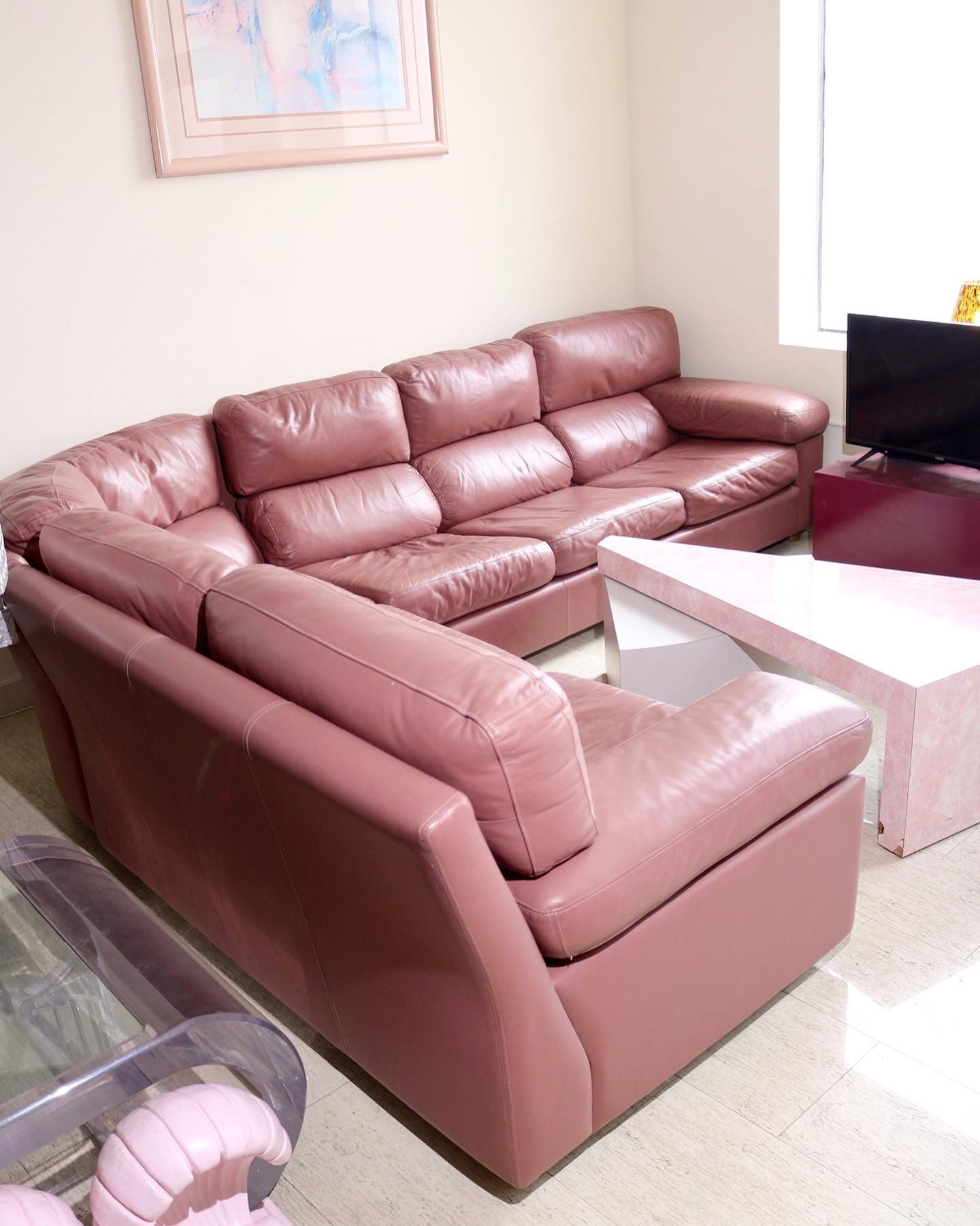 90s Mauve Leather Sectional 