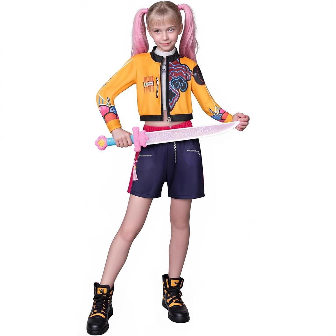 Kids Girls Demon Hunters Rumi  Cosplay Costume Singer Dress Halloween 