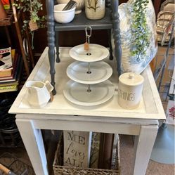 2 Piece Hand Painted Vintage Large End Table Set