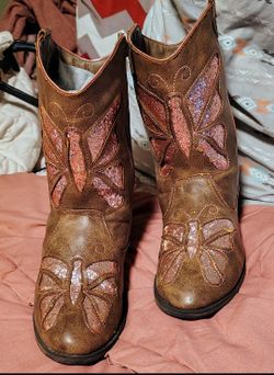 Sparkle Butterfly Soft Leather Zip Up Boots