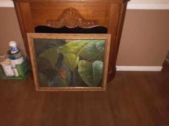 A Nice Tropical  Picture Of Abird Of Pardic  Flour With  Green Leaves  A  Very. Pritty Picture  With Gold Fram $25Or Best Offer